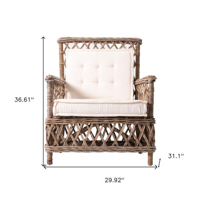 Set of Two Cream and Natural Cross Back Dining Arm Chairs