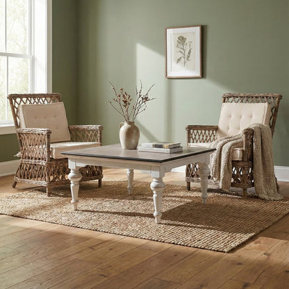 Set of Two Cream and Natural Cross Back Dining Arm Chairs
