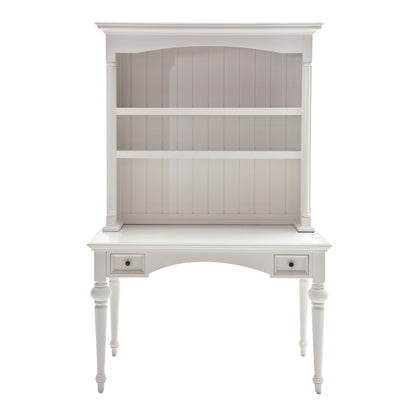 47" White Solid Wood Computer Desk With Hutch With Two Drawers