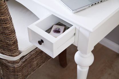 47" White Solid Wood Computer Desk With Hutch With Two Drawers