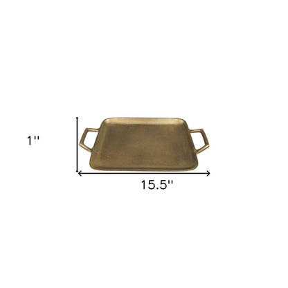 16" Gold Rustic Metal Tray With Handles