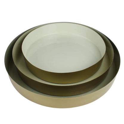 Set of Three Gold And Beige Round Metal Handmade Serving Trays