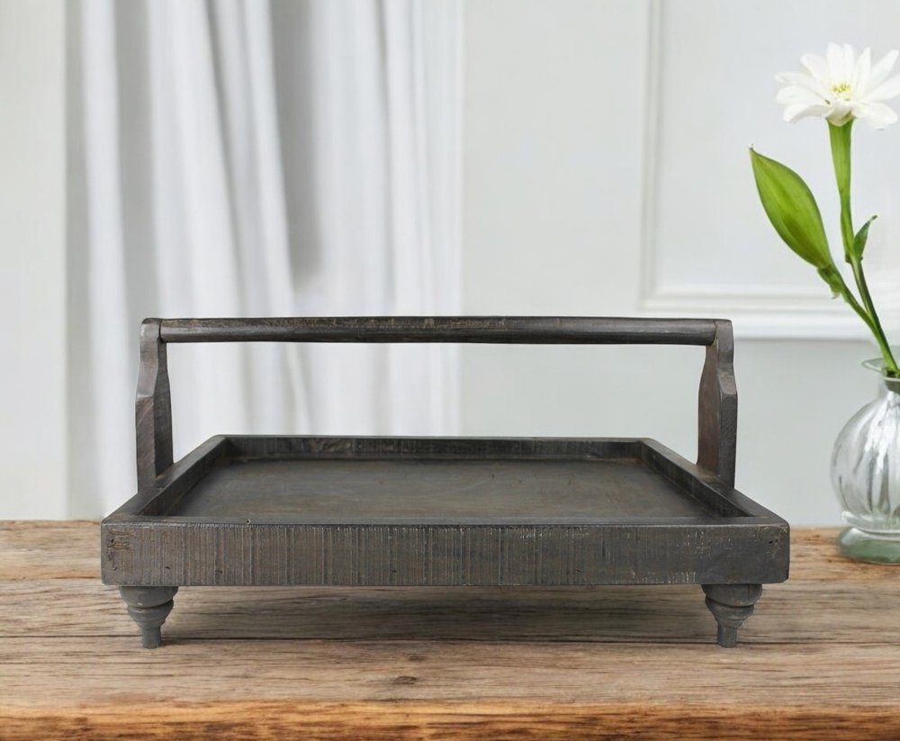 24" Natural Reclaimed Wood Tray With Handles