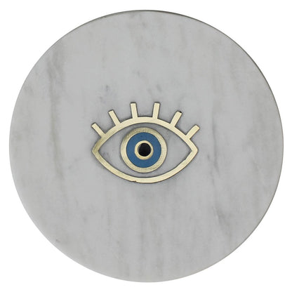 6" Gold And White Round Marble Inlaid Eye Serving Tray