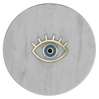 6" Gold And White Round Marble Inlaid Eye Serving Tray