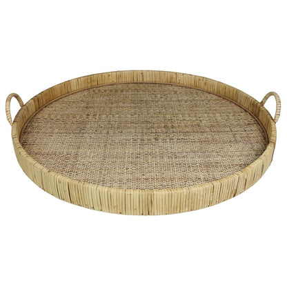 24" Natural Round Bamboo Handmade Serving Tray With Handles