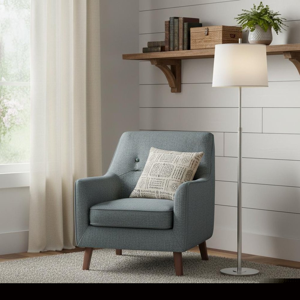 62" Floor Lamp With White Fabric Empire Shade