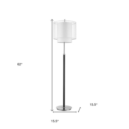 62" Floor Lamp With White Fabric Drum Shade