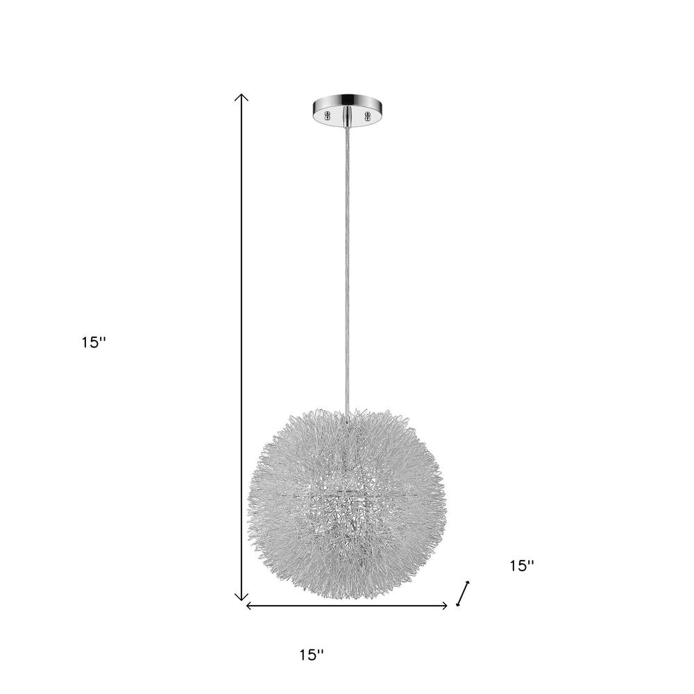 Luminary 1-Light Metallic Silver Pendant With Hand Woven Aluminum Wire Shade (15")