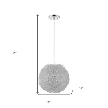 Luminary 1-Light Metallic Silver Pendant With Hand Woven Aluminum Wire Shade (15")