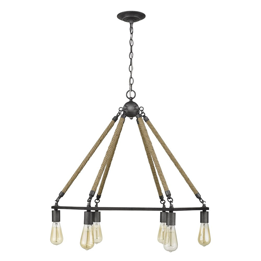 Brown and Black Six Light Metal Dimmable Chandelier
