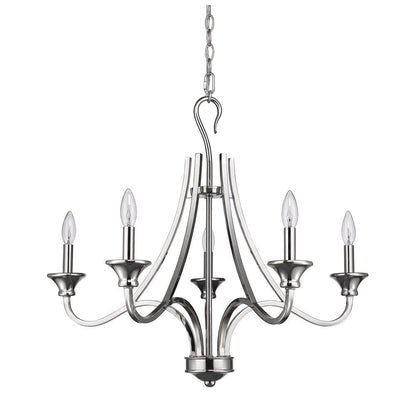 Nickel Candle Style Five Light Metal Dimmable Chandelier