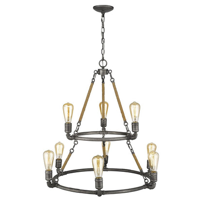 Brown and Black Nine Light Metal Dimmable Chandelier