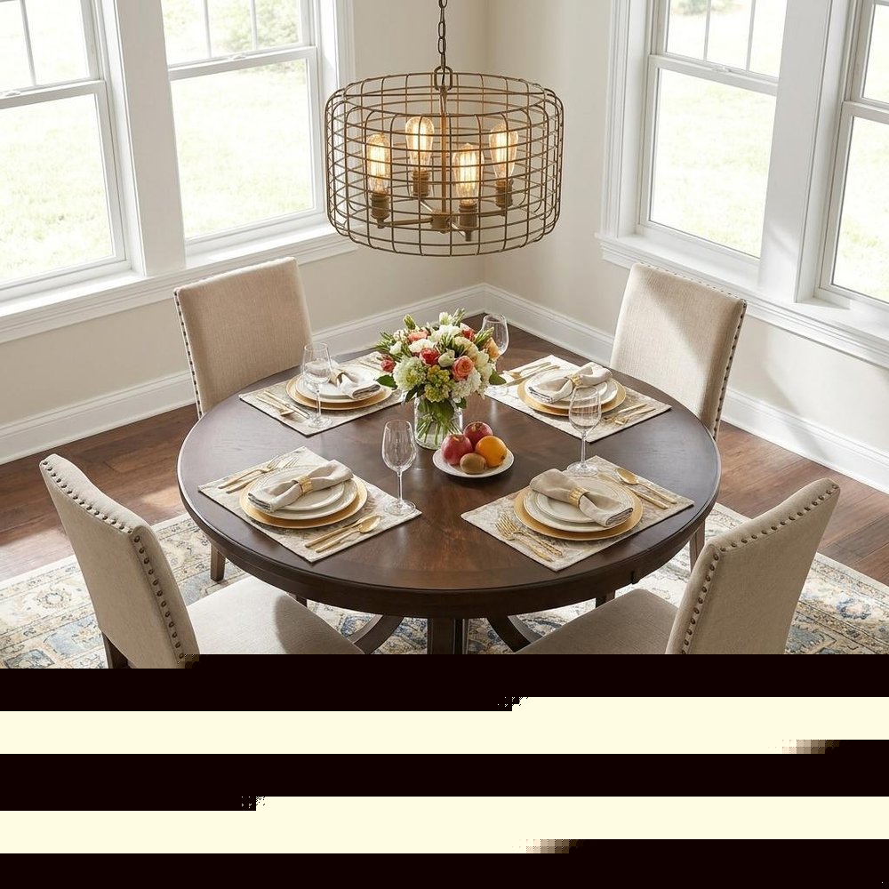 Lynden 4-Light Raw Brass Drum Pendant With Wire Cage Shade
