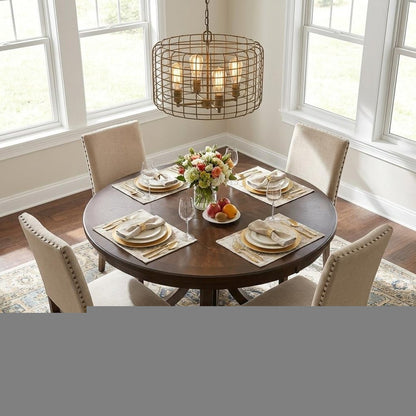 Lynden 4-Light Raw Brass Drum Pendant With Wire Cage Shade