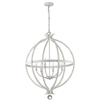 White Metal And Faux Crystal Six Light Rustic Ceiling Light