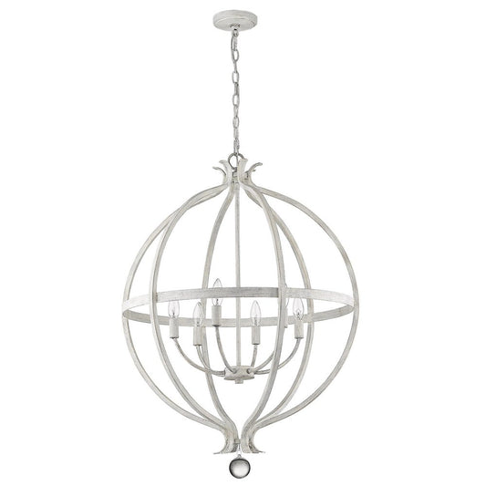 White Metal And Faux Crystal Six Light Rustic Ceiling Light