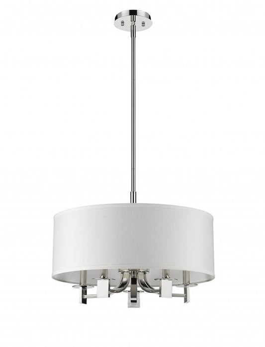 Silver Metal Five Light Dimmable Ceiling Light With White Shades