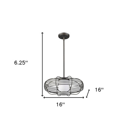 Loft 1-Light Oil-Rubbed Bronze Wire Globe Pendant With Etched Glass Interior Shade