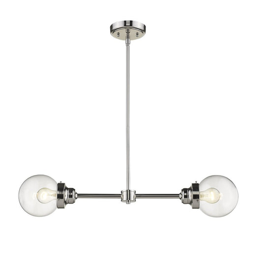 Silver Metal Two Light Dimmable Ceiling Light With Clear Shades