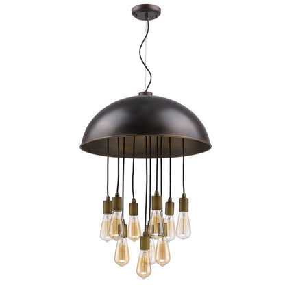Black Iron Ten Light Dimmable Ceiling Light With Black Shades