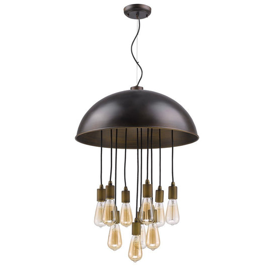 Black Iron Ten Light Dimmable Ceiling Light With Black Shades