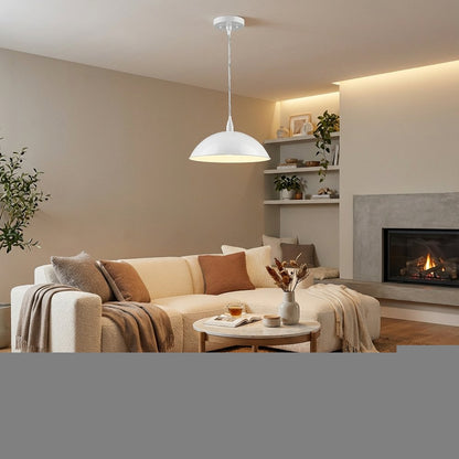White Metal Hanging Light with Dome Shade