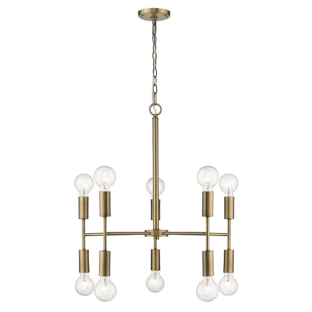 Brass Candle Style Ten Light Metal Dimmable Chandelier