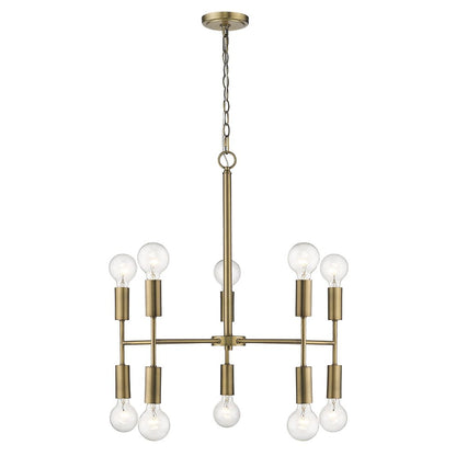 Brass Candle Style Ten Light Metal Dimmable Chandelier