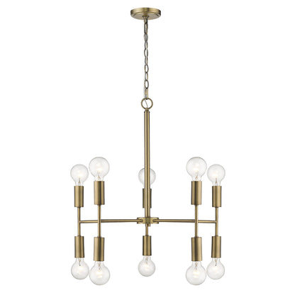 Brass Candle Style Ten Light Metal Dimmable Chandelier