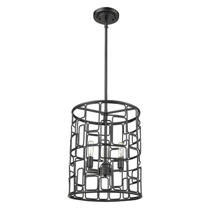 Black Metal Three Light Caged Pendant Light