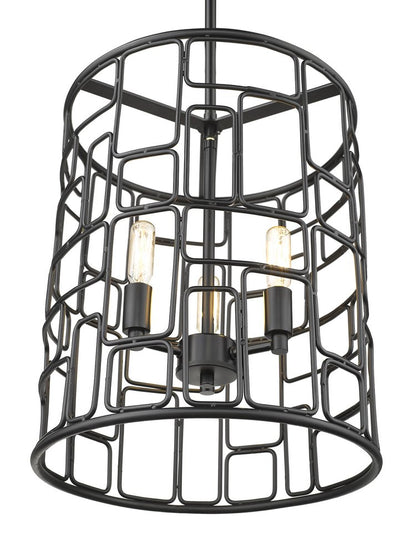 Black Metal Three Light Caged Pendant Light