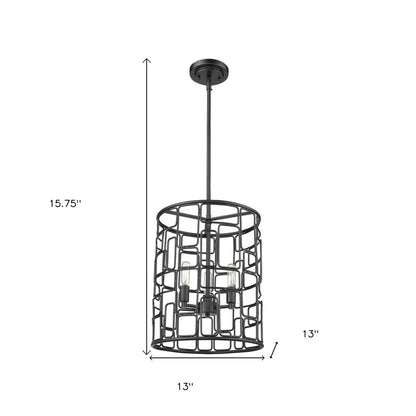 Black Metal Three Light Caged Pendant Light