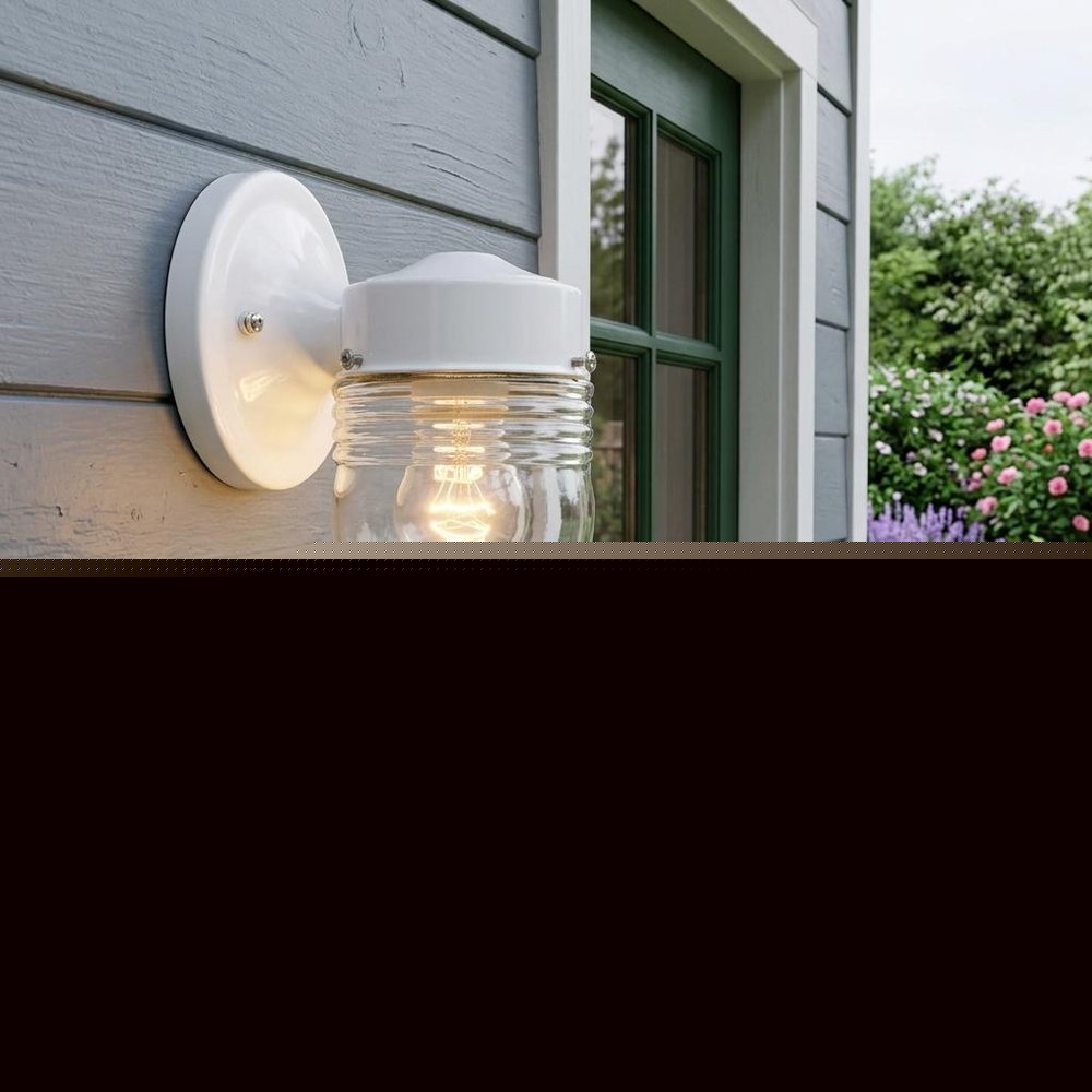 White Standard Jelly Jar One Light Outdoor Wall Light
