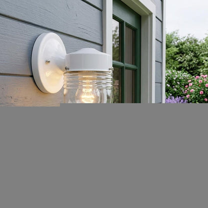 White Standard Jelly Jar One Light Outdoor Wall Light