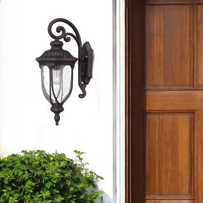 XL Black Cast Aluminum Glass Lantern Wall Sconce