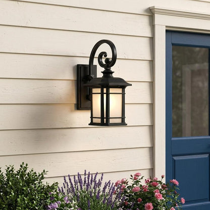 Matte Black Frosted Linen Glass Lantern Wall Light
