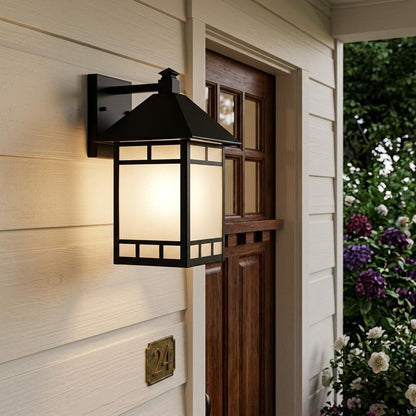 XL Matte Black Frosted Glass Lantern Wall Light