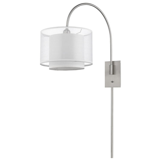 44" Clear Silver And White Metal And Sheer Fabric Flush Mount Wall Sconce