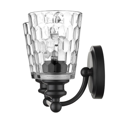 9" Black And Clear Metal and Glass Vanity Flush Mounted Sconce