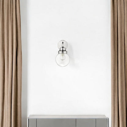 One Light Silver Wall Sconce with Round Glass Shade