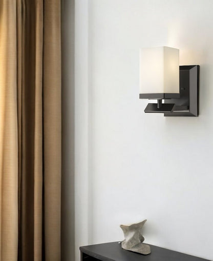 One Light Bronze Frosted Glass Wall Sconce