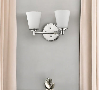 Two Light Silver Wall Light with Frosted Glass Shade