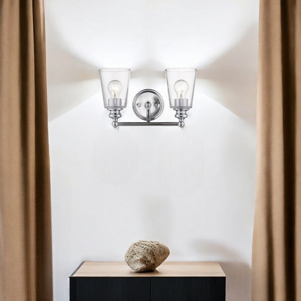 Two Light Silver Glass Shade Wall Sconce