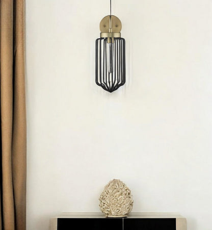 Gold and Black Metal Cage Wall Sconce
