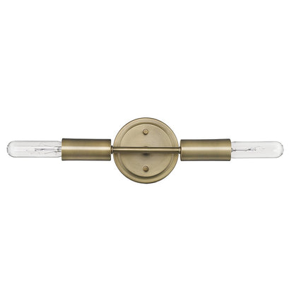 Two Light Dull Gold Narrow Bulb Wall Light