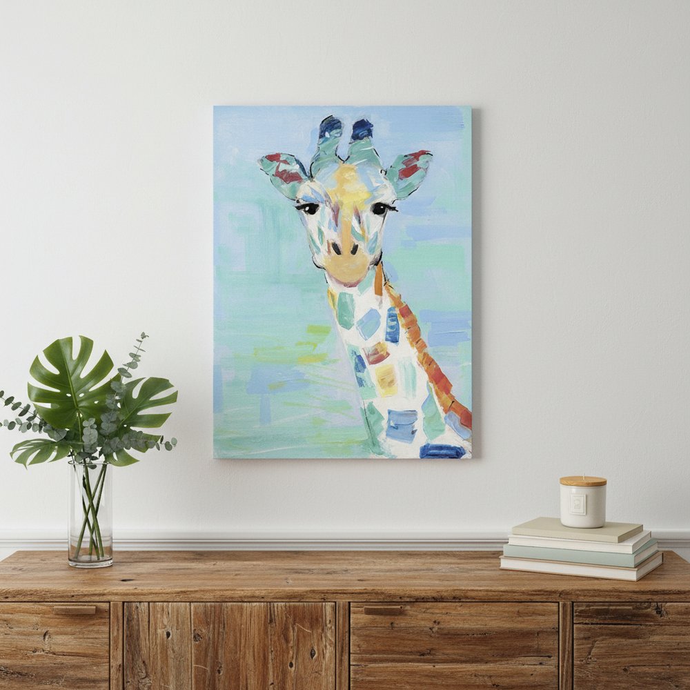 24" x 18" Pastel Patchwork Giraffe Canvas Wall Art