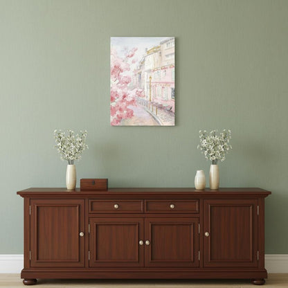Pretty Pastel Pink Paris Street Unframed Print Wall Art
