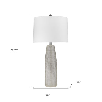 33" Light Gray Ceramic Table Lamp With White Drum Shade