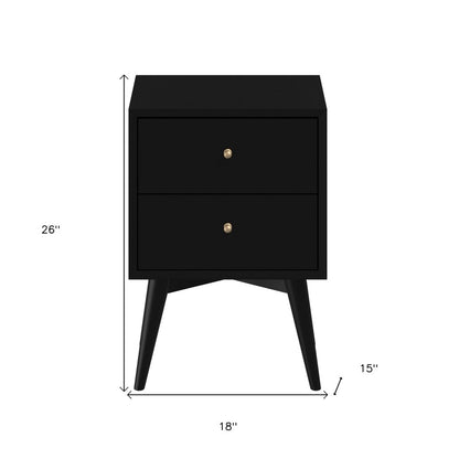 26" Black Solid Wood Two Drawer Nightstand
